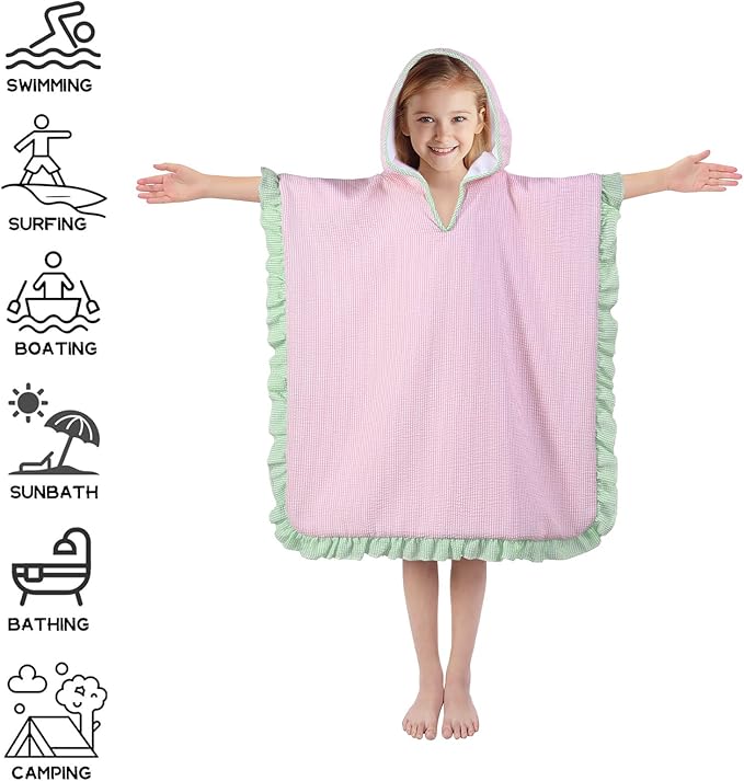 Hooded Towels for Kids,Toddler Bath Towel Swim Cover Up for Ages 3-10 Girls Boys Pool Towels Soft Thick 30"x30" Microfiber Poncho Towel(Pink)