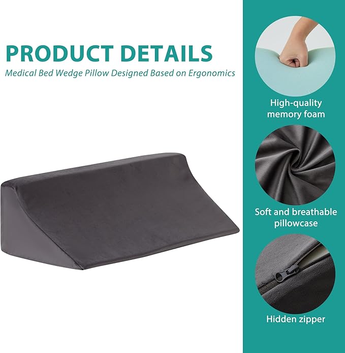 Wedge Pillow for Side Sleeping, Memory Foam Back Pillow for Side Sleeper, Bed Wedges & Body Positioners for After Surgery, Pregnancy Support, Back Pain, Preventing Bedsores, Short Plush