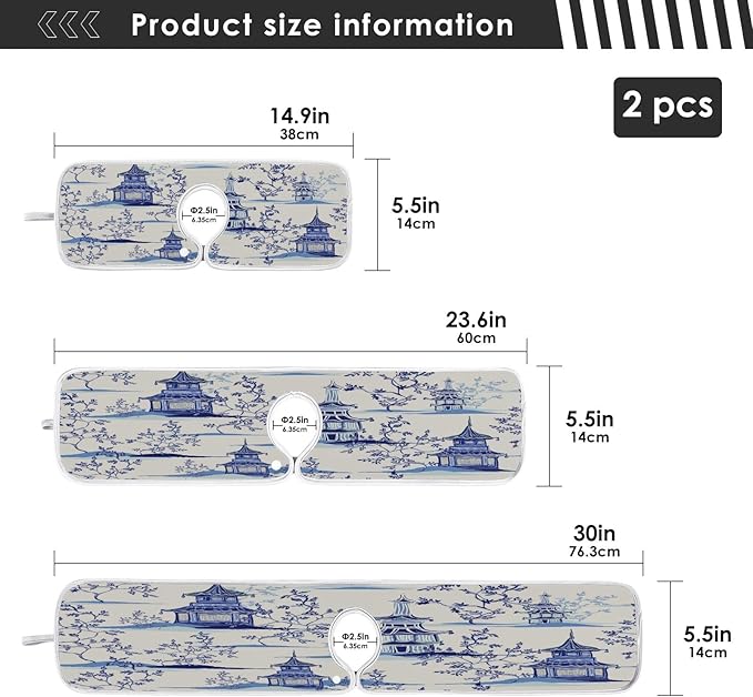 Kitchen Faucet Absorbent Mat, Ink Chinese Pagodas Trees Water Splash Guard for Sink, Faucet Drip Catcher Thicken Sponge Microfiber Faucet Water Catcher Mat Sink Absorbent Mat for Kitchen 14x5in 2Pack