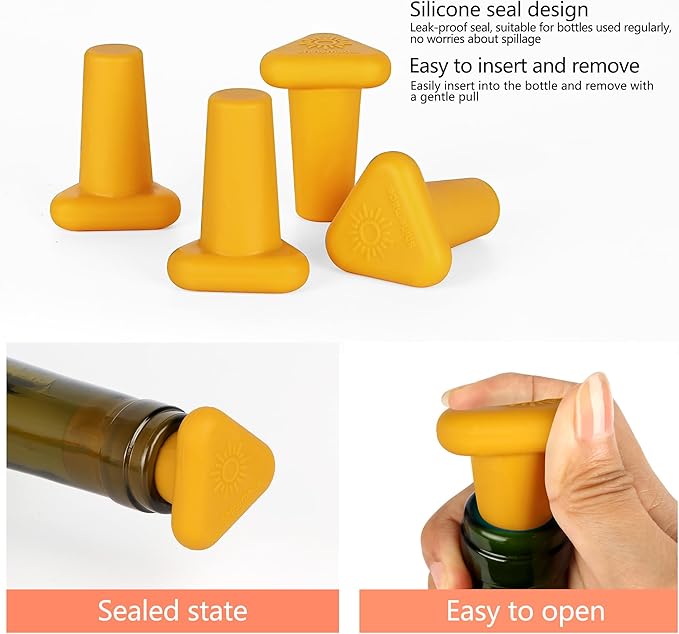 Wine Stoppers,Set of 4 Silicone Corks - Uncork,Heavy-Duty for all Bottles