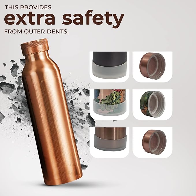 Pure Copper Water Bottle 30 oz 900 ml Leak Proof Ayurvedic 100% Copper Vessel - Drink More Water in Black Copper Bottle for Yoga, Daily Use