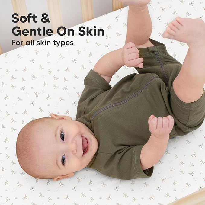 2-Pack Organic Crib Sheets for Boys, Girls - Jersey Fitted Crib Sheet, Baby Crib Sheets Neutral, Crib Mattress Sheet, Cotton Crib Sheets, Breathable Crib Sheet, Baby Mattress Sheets (Meadow)