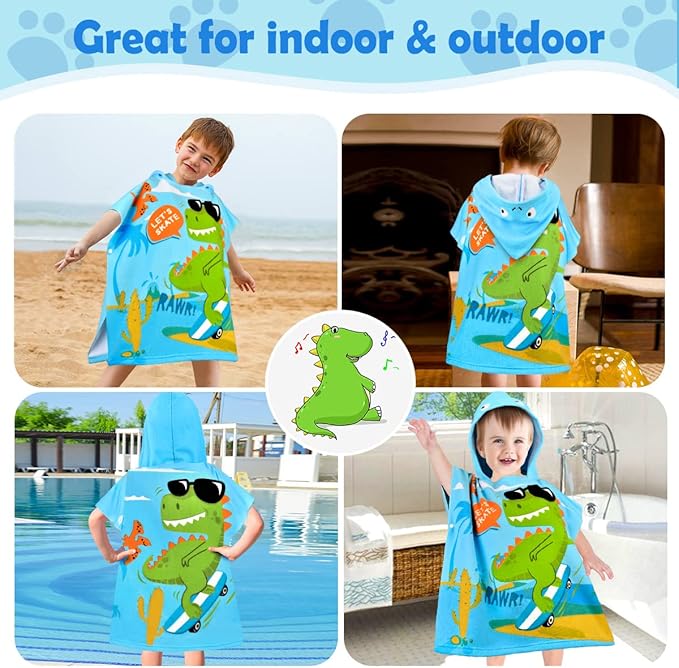 HUANLANG Kids Hooded Beach Towel for Boys Girls,Bath Pool Beach Poncho Towels Super Soft & Absorbent Cotton Towel Childrens Dinosaur Beach Towels for Toddler 0-7 Years Old