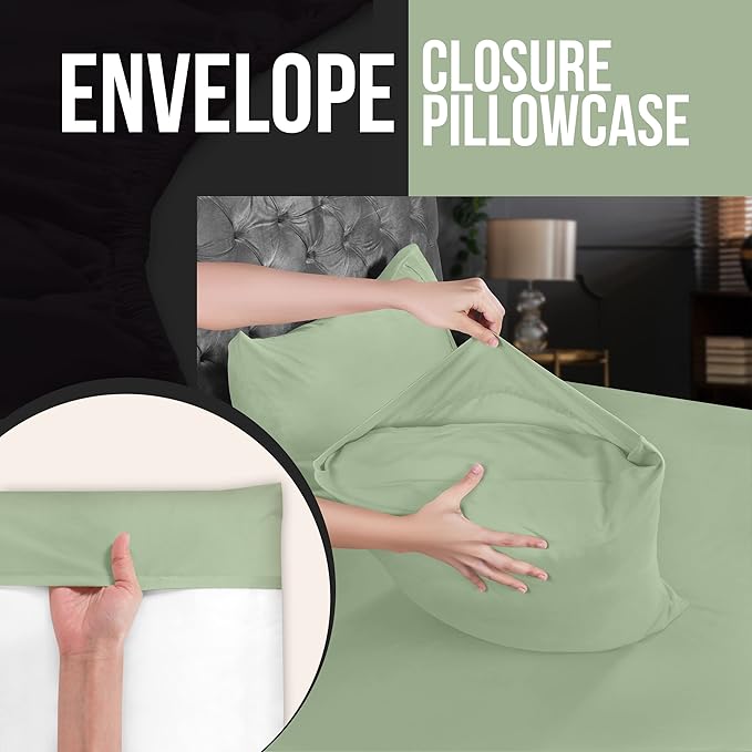 Utopia Bedding Queen Pillow Cases - 2 Pack - Envelope Closure - Soft Brushed Microfiber Fabric - Shrinkage and Fade Resistant Pillow Covers 20 X 30 Inches (Queen, Sage)