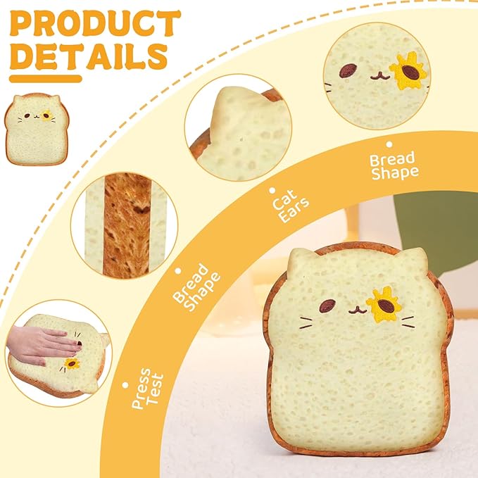 Toast Bread Plush Pillow Cute Sliced Bread Stuffed Toy Pillows, Funny Food Bread Plushie Toy, Soft & Adorable Fun Decoration Toy, Wonderful Toy Gift for Kids & Adults
