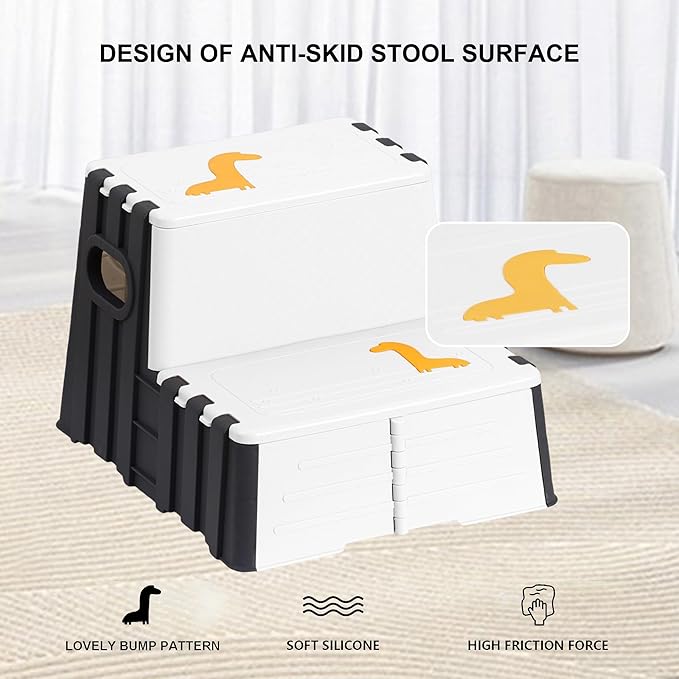 Toddler Step Stool,Anti-Slip Sturdy 2 Step Folding Stools for Kids for Bathroom Toilet Potty Training(Black and White)