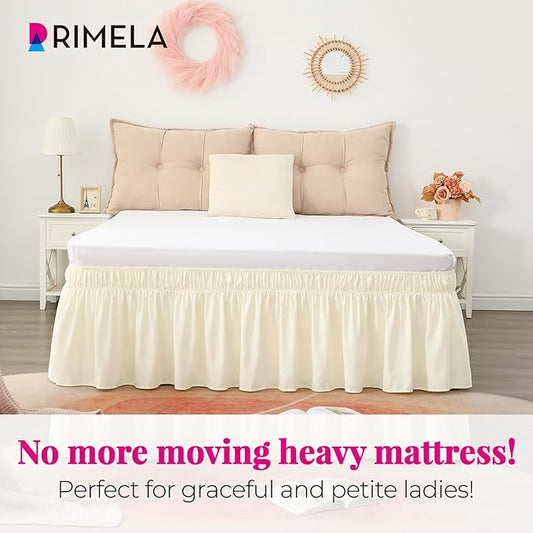RIMELA Bed Skirt King Size 12 Inch Drop, Wrap Around Elastic Bedskirt Solid Microfiber Luxury Hotel Quality Fabric, Easy to Install Machine Washable Wrinkle & Fade Resistant, Cream