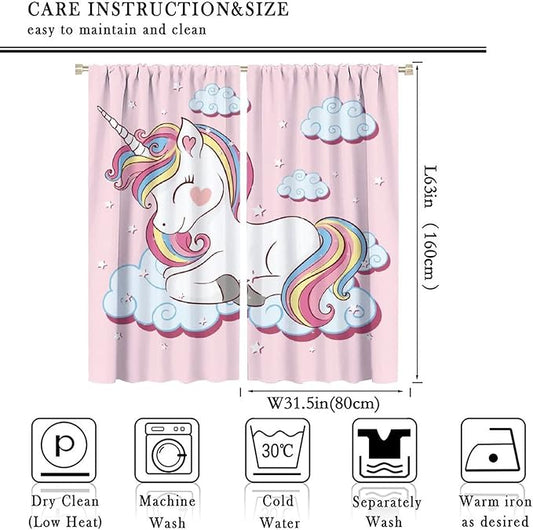 Unicorn Curtain for Kids Bedroom,Pink Cartoon Rainbow Darkening Curtains Decor Sliding Curtains Decorative Curtains for Girls Boys Baby Room,Living Room Decoration 63x63inch