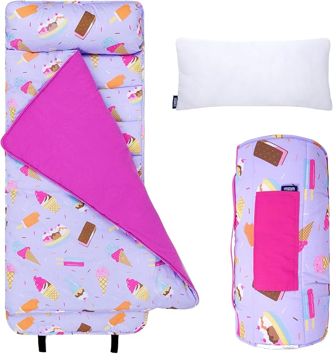 Wildkin Original Nap Mat with Reusable Pillow for Boys & Girls, Ideal for Sleepovers, Equipped with Hook & Loop Fastener, Made from Cotton Blend Materials - Nap Mat for Kids