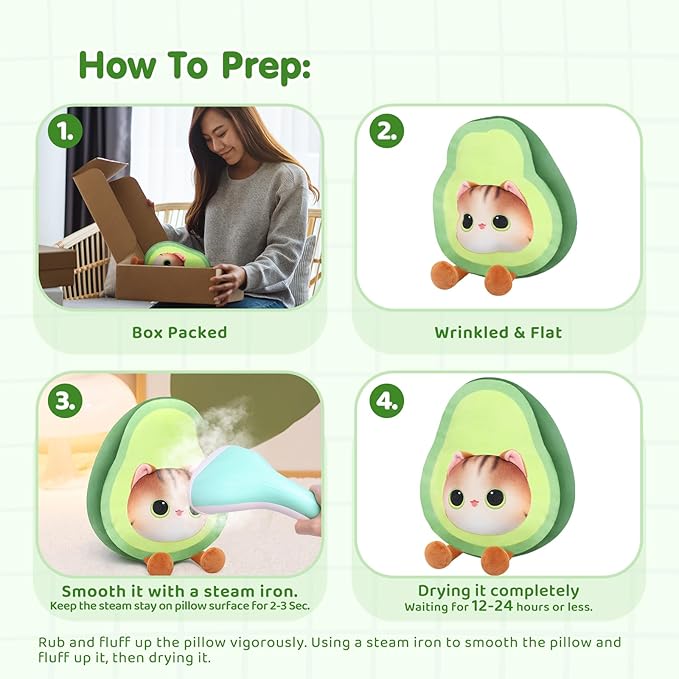 Stuffed Animal Plushie Toy, Cute Cat Plush Stuffed Pillow, Avocado Stuffy Toy Plush Pillow Birthday Toy for Kids & Adults