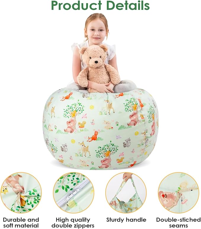 Bean Bag Chair for Kids Stuffed Animal Storage Beanbag Chairs,Toddler Toy Storage Organizer for Girls and Boys,Large 32'' Cover Only(No Filling