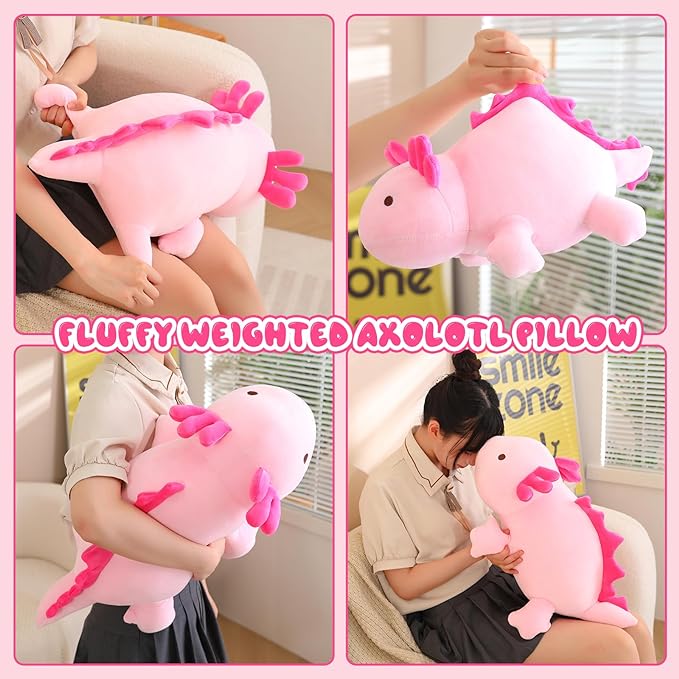 SQEQE Weighted Axolotl Plush Toy, Pink Axolotl Stuffed Animals Cute Axolotl Plush Pillow, Cute Weighted Stuffed Animals Gifts for Girls & Boys Age 3-12 (13.8" | 1.6 lbs, Pink Axolotl)