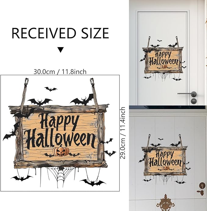 Halloween Wall Stickers Pumpkin Bat Happy Halloween Door Sign Decals Self Adhesive Halloween Wall Decor for Wall Window Glass Mirror Halloween Party Favor Supplies Halloween Decoration Clearance