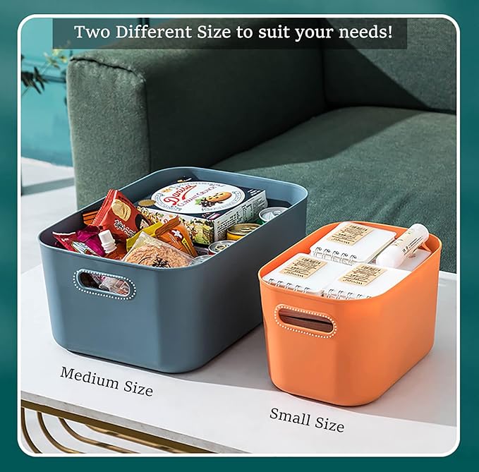 Plastic Storage Bins with Lid, Stackable Storage Containers for Organizing, Storage Baskets for Shelves Kitchen Bathroom Playroom Classroom Office (Medium (Blue+Green))