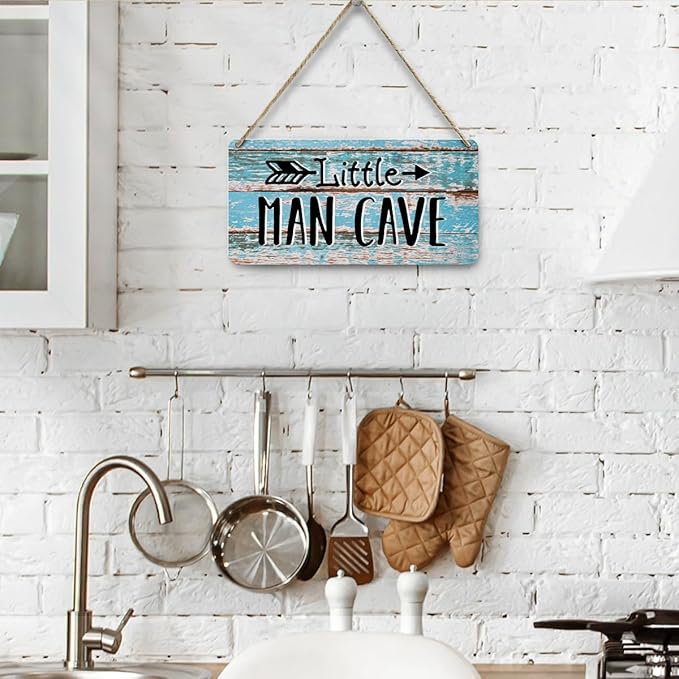 Man Cave Decor Front Door Decor for Garage Patio Bar Wooden Wall Sign Rustic Wall Hanging Plaque Sign for Nursery Boys Room Bedroom Living Room Man Cave Playroom Game Room Bathroom Kitchen Yard