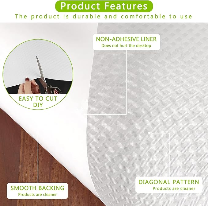 HooTown Shelf Liner Kitchen Cabinet Drawer Mats 17.5 Inch Wide x 78.7 Inch Long, Non Skid EVA Plastic Washable Oil Proof Pad for RV Drawer, Dish Plate Slippery Protection, White