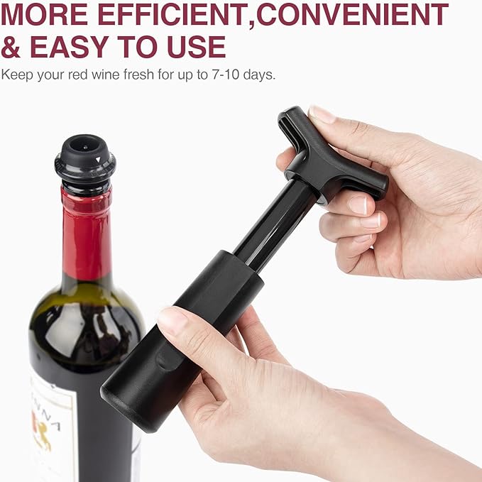 mafiti Wine Saver with 4 Wine Stoppers and Preserver, Red Wine Bottle Sealer Keeps Wine Fresh Up 7 Days, Ideal Wine Christmas Gifts for Men Women (1 Wine Pump + 4 stoppers)