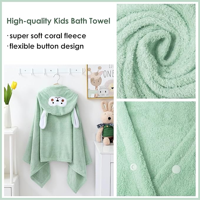 Kids Hooded Bath Towels Beach Towel Girls Boys Soft Swim Pool Cover Up Super Absorbent Cute Cartoon Animal