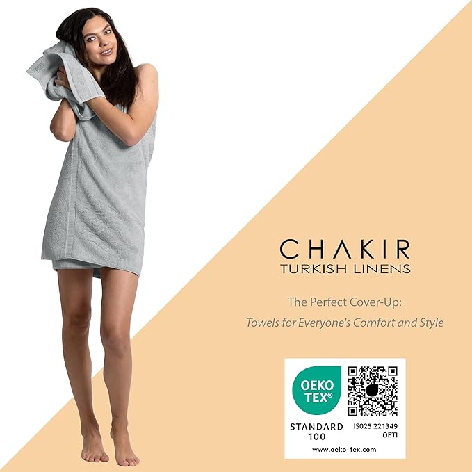 Chakir Turkish Linens |Hotel & Spa Quality 100% Cotton Premium Turkish Towels | Soft & Absorbent (Silver Gray, Bath Towel - Set of 4)