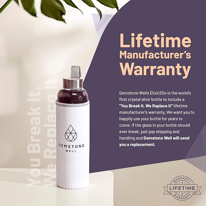 Crystal Water Bottle Elixir Set | Includes Authentic Smoky Quartz & Clear Quartz Healing Crystals | Black Neoprene Sleeve | Drink Gem Infused Water On The Go