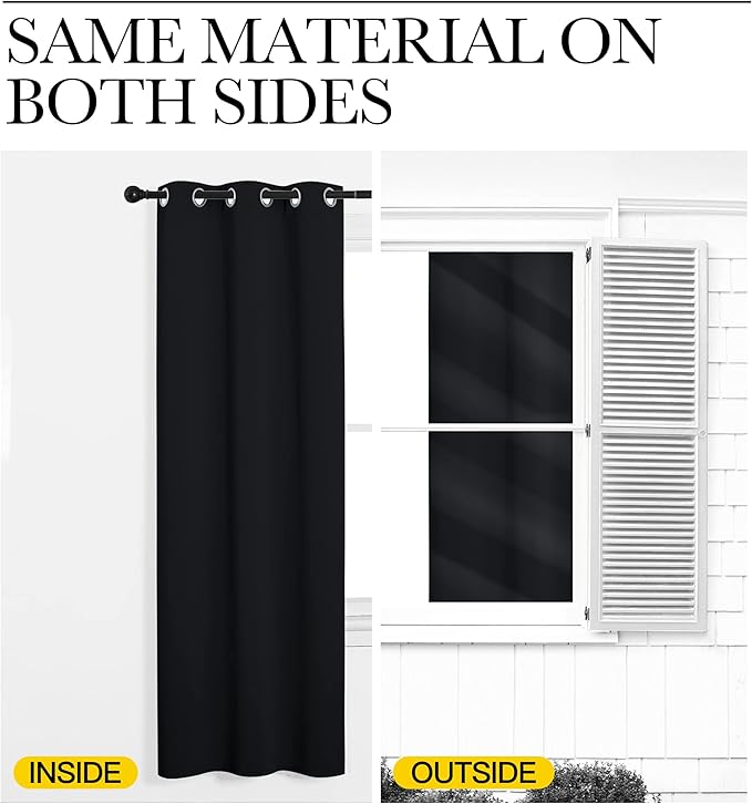 NICETOWN Halloween Blackout Draperies Window Curtain Panels, Autumn/Winter Thermal Insulated Solid Grommet Blackout Curtains/Drapes for Cafe (Set of 2, 42 inches by 48 inches, Black)