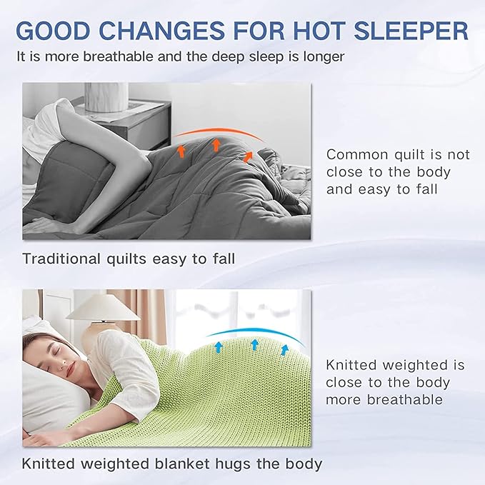 Knitted Weighted Blanket(Light Green 50"x60" 5lbs),Home Décor Cooling Throw Blanket for Hot Sleepers,Hand Made Chunky Knit Heavy Blanket Use on Twin Size Bed