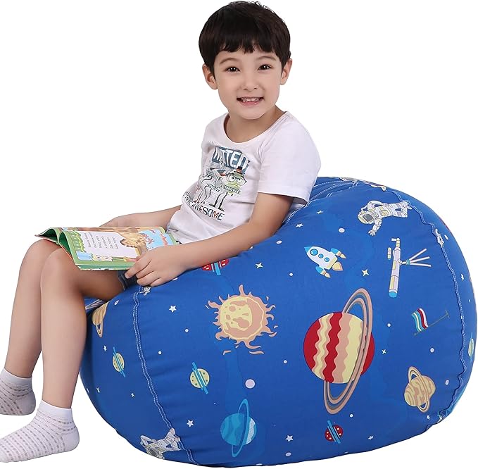 Lukeight Stuffed Animal Storage Bean Bag Chair Cover for Kids, Zipper Beanbag Chair Cover for Organizing Toddler and Kids' Rooms Plush Toys (Outer Space, X-Large)