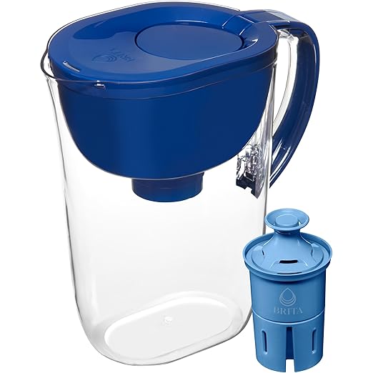 Brita Large Water Filter Pitcher for Tap and Drinking Water with SmartLight Filter Change Indicator + 1 Elite Filter, Reduces 99% Of Lead, Lasts 6 Months, 1-Cup Capacity, Blue