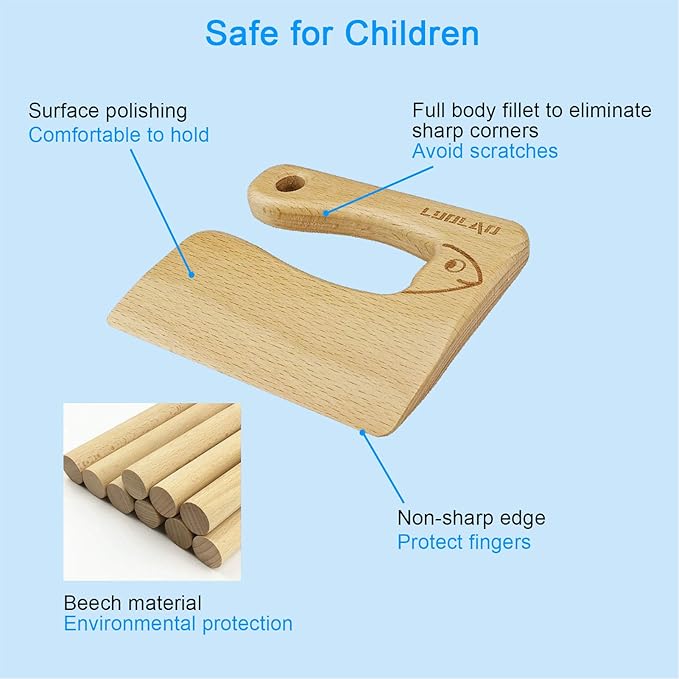 Wooden Kids Knife for Cooking and Safe Cutting Veggies Fruits, Cute Fish Shape Kids Kitchen Tools, Perfect Gifts for kids, 2-5 Years Old Applicable