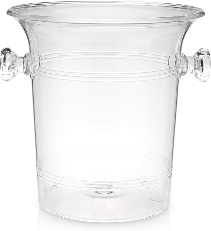 True Acrylic Ice Bucket with Handles, 3-Liter Capacity, Clear Plastic Ice Bucket, Acrylic Wine Bucket, Clear Champagne Bucket, Beverage Bucket, Ice Buckets for Parties, 8.75" x 8.25", Set of 1
