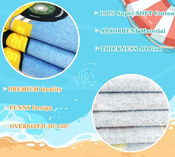 Kids Beach Towel with Hood, 30"x50" Oversized Boys Girls Wearable Towel Wrap Premium Cotton Bathrobe