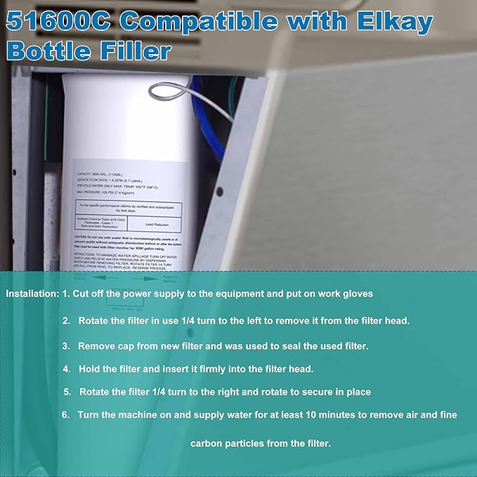 51600C Filter, for Elkay 51600C Replacement Filter, By NSF/ANSI Certified, Water Filter 51600C Compatible with Ezh2o Filter Replacement Bottle Stations, 51600C High Capacity Filter 6000 Gal (No Chip)