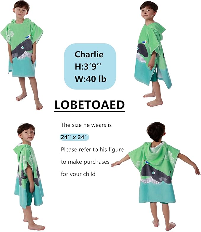 Kids Hooded Beach Bath Towel, Baby Surf Poncho Toddlers Soft Real Cotton Wrap Hooded Towels for Kids Boy Girl