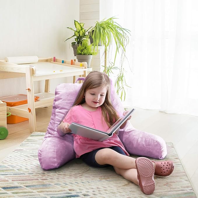 Nestl Reading Pillow Standard Bed Pillow, Back Pillow for Sitting in Bed Shredded Memory Foam Chair Pillow, Reading & Bed Rest Pillows Lavender Back Pillow for Bed, Bed Chair Arm Pillow with Pockets