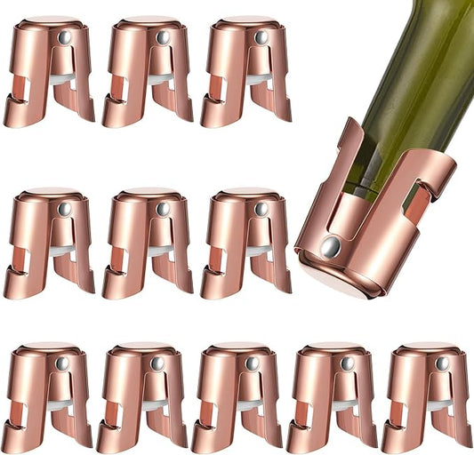 Tessco 12 Pcs Stainless Steel Champagne Stopper Reusable Bottle Sealer Wine Corker Champagne Cork Stopper with a Built in Sealing Plug Compact Champagne Saver Plug for Cava Prosecco (Rose Gold)