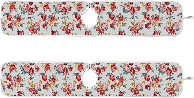 Kitchen Faucet Absorbent Mat,Rose Floral Flower Water Splash Guard for Sink, Faucet Drip Catcher Thicken Sponge Microfiber Faucet Water Catcher Mat Sink Absorbent Mat for Kitchen 23x5in 2Pack