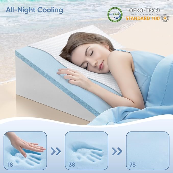 Wedge Pillow for Sleep Apnea, 2024 New 10'' Bed Wedge Pillow, Acid Reflux, Heartburn, GERD, Neck Pain, Cooling Memory Foam Top, Removable Washable Cover Incline Pillow for Improved Sleep