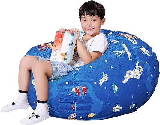 Lukeight Stuffed Animal Storage Bean Bag Chair Cover for Kids, Zipper Beanbag Chair Cover for Organizing Toddler and Kids' Rooms Plush Toys (Outer Space Velvet, X-Large)