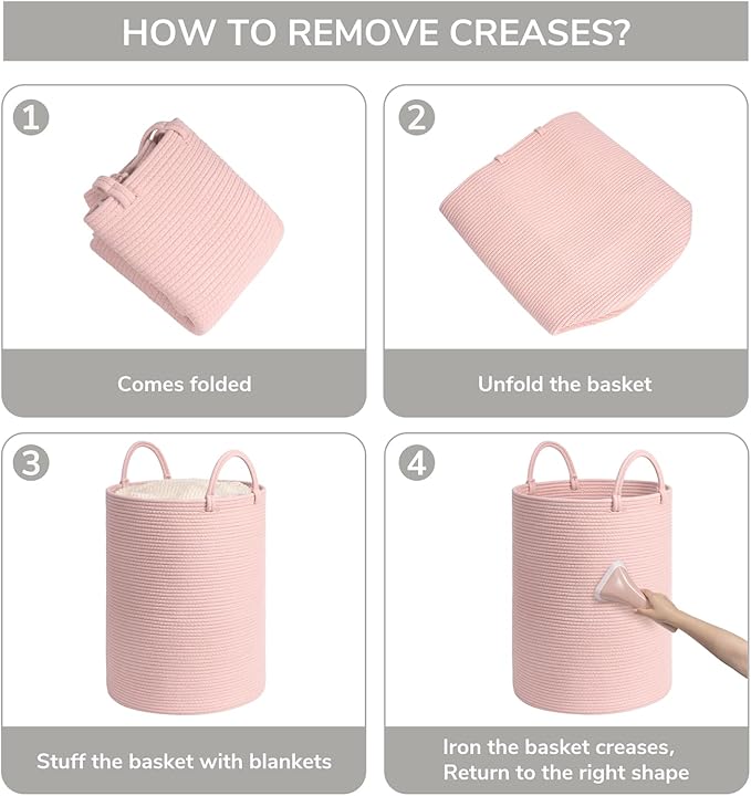 INDRESSME Pink Laundry Basket for Girls Kids Laundry Hamper for Nursery, Woven Rope Storage Basket for Living Room Girls room, Tall Basket for Blanket Storage Toys Bin, 19.7 x 13.8 inches