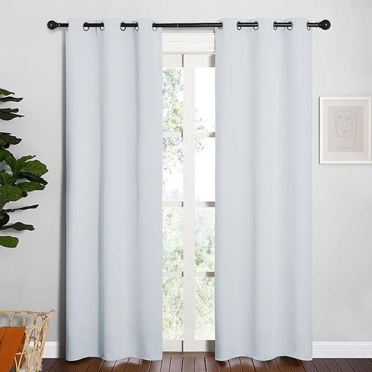 NICETOWN Room Darkening Curtain Panels for Bedroom, Easy-Care Solid Thermal Insulated Room Darkening Draperies/Drapes (Greyish White, 2 Panels, 34 by 84)
