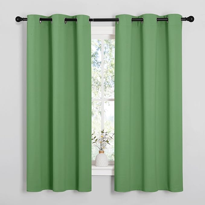 NICETOWN Room Darkening Curtains 63" Long Set of 2 for Bedroom, Froest Green Nursery Essential Thermal Insulated Solid Grommet Top Blackout Curtains/Drapes (1 Pair, 42 inches Wide)