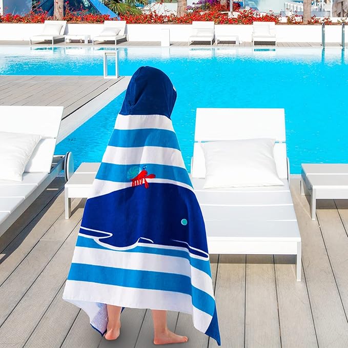 VOOVA & MOVAS Hooded Beach Towels for Kids | Soft Thick Absorbent Cotton Beach | Pool | Bath Towels for Ages 3-10, Narwhal Whale