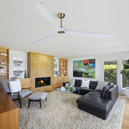 Bigzone 88" Indoor Ceiling Fans Without Lights With Remote Control, DC Motor Quiet Energy Saving,3 White Balsa Wood Blades,Outdoor/Indoor Ceiling Fan With Reversible Blades