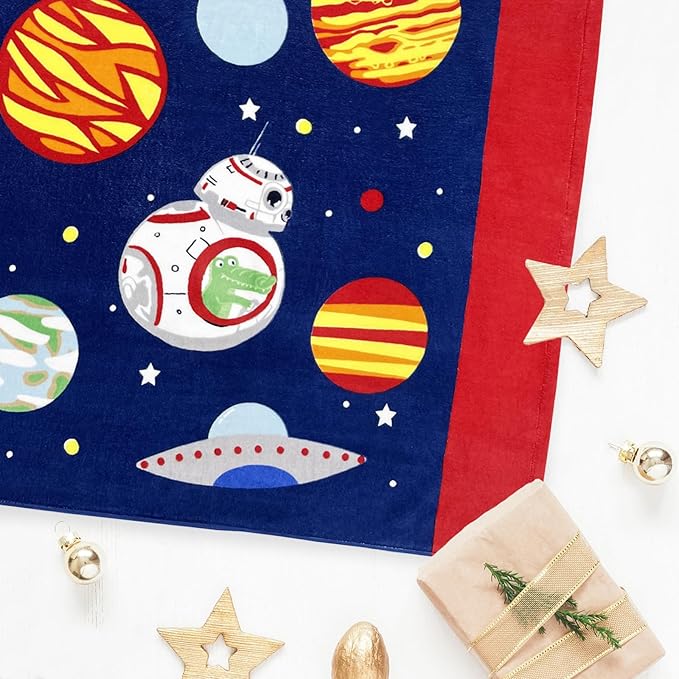 BANGSAUR Kids Hooded Beach Bath Towels, 100% Cotton 50"x30" Wrap Blanket, Toddlers Boys 3-12 Years Coverup Towel Outer Space N