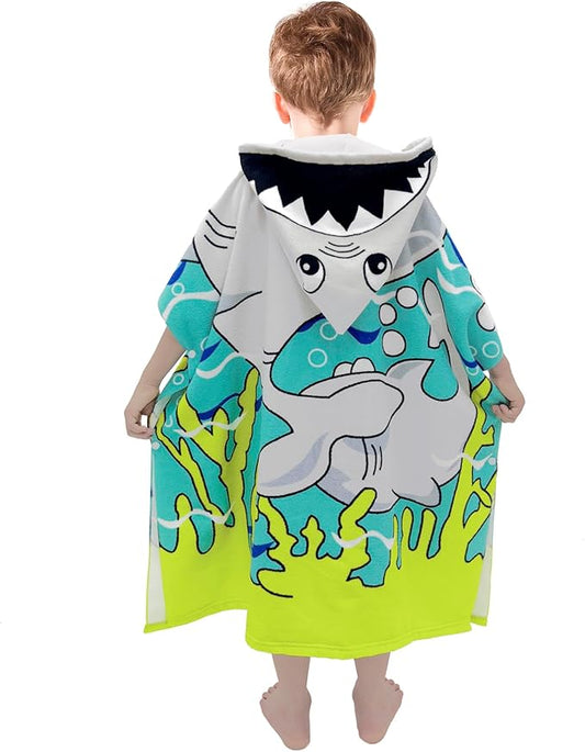 Hooded Kids Beach Towels - Toddler Bath Towel Girls Boys Swim Cover-ups for Ages 4 to 10 Kids Pool Towels Quick Dry Lightweight Soft Microfiber Poncho 30x30(Blue Sharks)