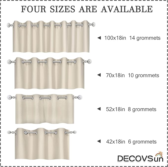 Solid Grommet Top Greyish Beige Valance for Kitchen Blackout Curtain Valance for Living Room Short Straight Drape Valance for Bedroom Kids Room 42 Inch Wide by 18 Inch Long 1 Panel