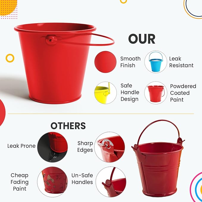 Mini Metal Buckets with Handle 12 Pcs – Galvanized Bucket Leak Proof & Rust Resistant 8 fl oz Capacity - Best for Party Décor, Organizing & Decorating Classrooms (Mini 3.3" Top, Multi)