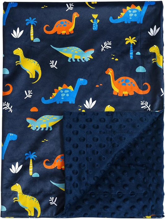 Minky Baby Blanket for Boys, Soft Lightweight Micro Fleece Blanket with Double Layer, Dotted Backing, Breathable Receiving Blanket for Newborns, 30x40 Inches, Dinosaur
