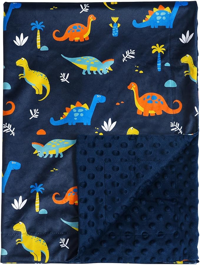 Minky Baby Blanket for Boys, 40x50 Inches Soft Lightweight Micro Fleece Baby Blanket with Double Layer, Dotted Backing, Breathable Receiving Blanket for Newborns, Dinosaur