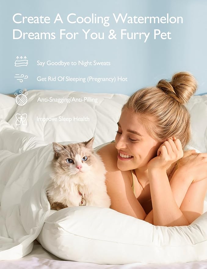 Momcozy Life CoolMurm Cooling Comforter for Hot Sleepers, Full/Queen 90"x90" Pregnancy Cooling Blanket, All-Season Lightweight Soft Breathable Cooling Quilt Duvet, Stay Cool All Night, Ivory White